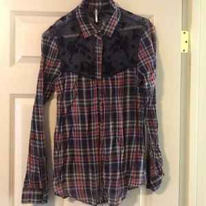 Plaid/mesh FREE PEOPLE button up